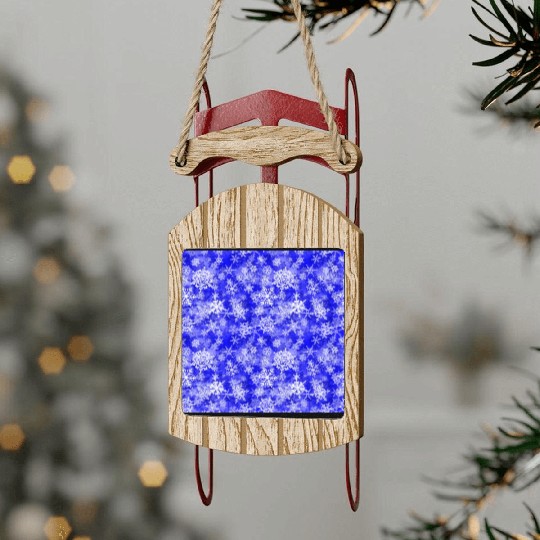 Navy Blue White Snowflakes Pattern Sled Ornaments