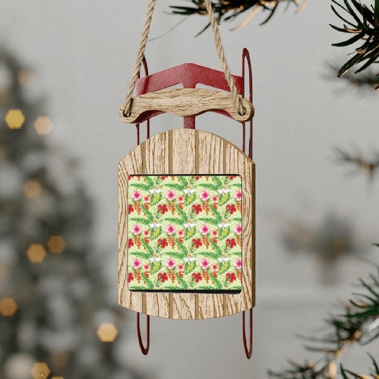 Illustration hibiscus palm leaves Sled Ornaments