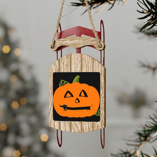 Halloween Pumpkin Dachshund Costume funny Sled Ornaments
