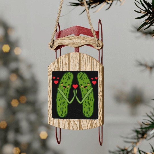 Sweet Couple Pickle Sled Ornaments