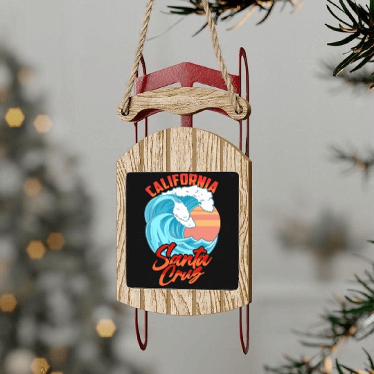 Santa Cruz California Waves Surf Beach Sled Ornaments