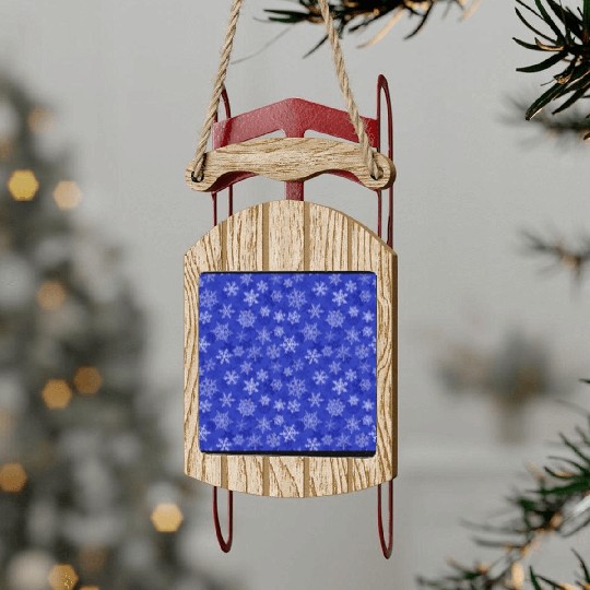 Pretty Navy Blue Snowflakes Pattern Sled Ornaments