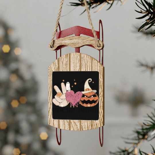 Peace Love Halloween Sled Ornaments
