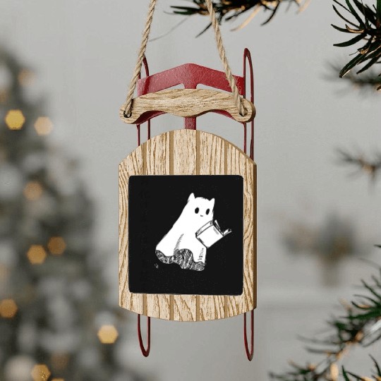 Japanese Ghost Cat Reads a Book Sled Ornaments