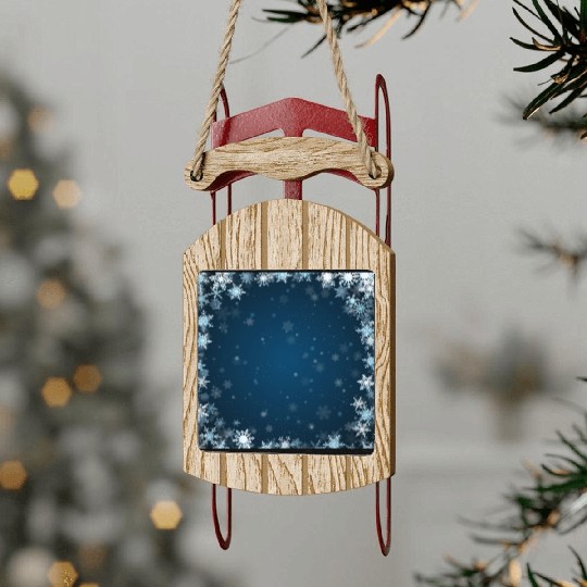 Navy Blue White Snowflakes Pattern Sled Ornaments
