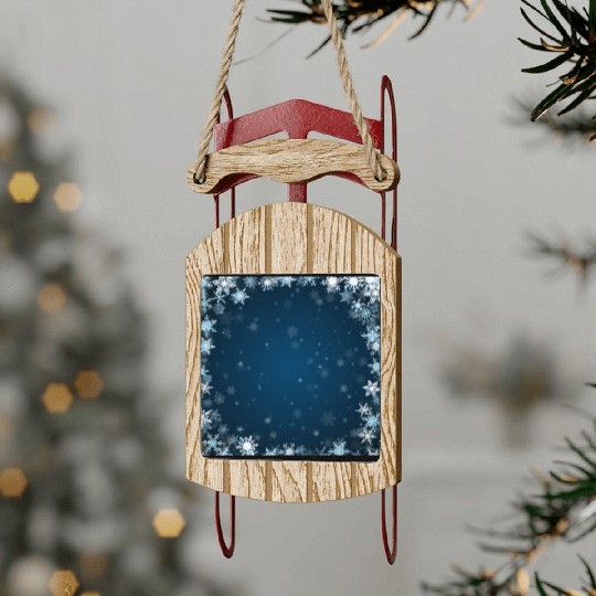 Navy Blue White Snowflakes Pattern Sled Ornaments
