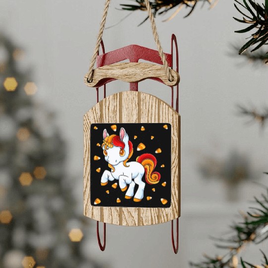 Halloween Unicorn Pony Candy Corn Halloween Sled Ornaments