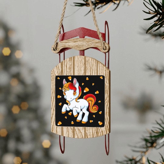 Halloween Unicorn Pony Candy Corn Halloween Sled Ornaments