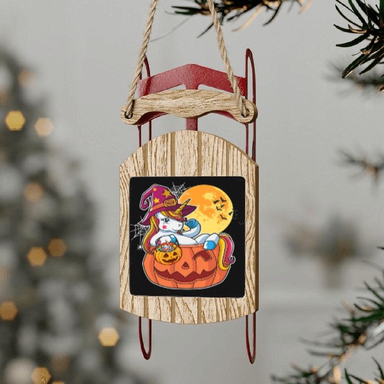 Halloween Unicorn Pony Trick Or Treat Halloween Sled Ornaments