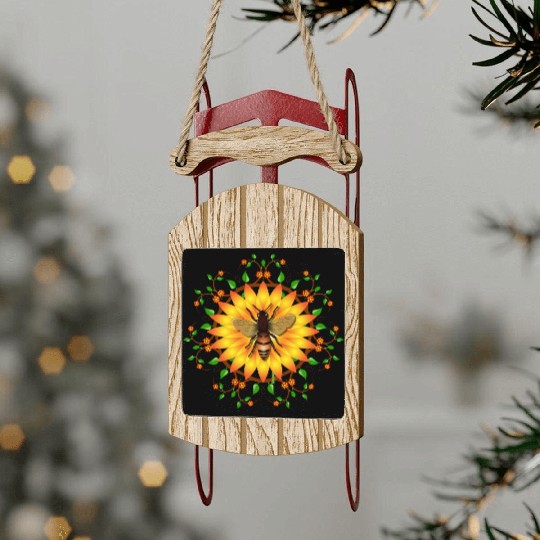 Save honey bees protect environment sunflower Apia Sled Ornaments
