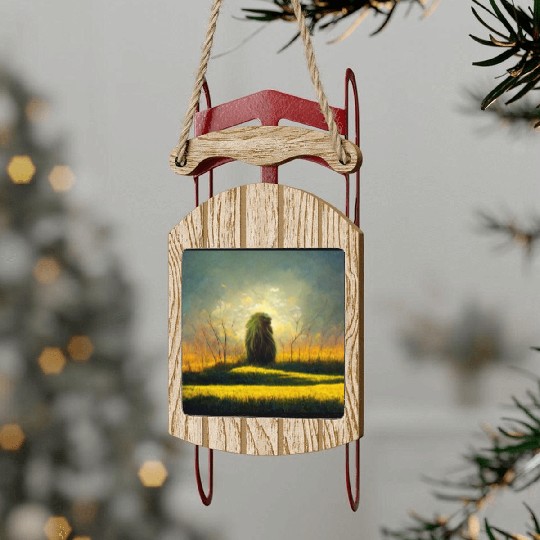 Lion meditate on sunrise, painting Sled Ornaments