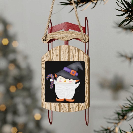 Halloween Penguin in a mummy costume Sled Ornaments