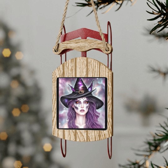 Witchy Girl Dark Woman Art Magical Girl Artwork Sled Ornaments