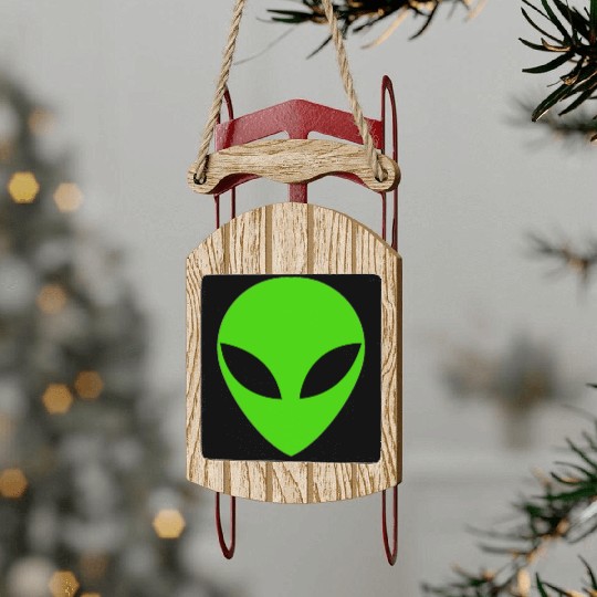 Green Alien Head Sled Ornaments