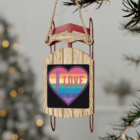 colorful heart rainbow unisex love for everyone Sled Ornaments