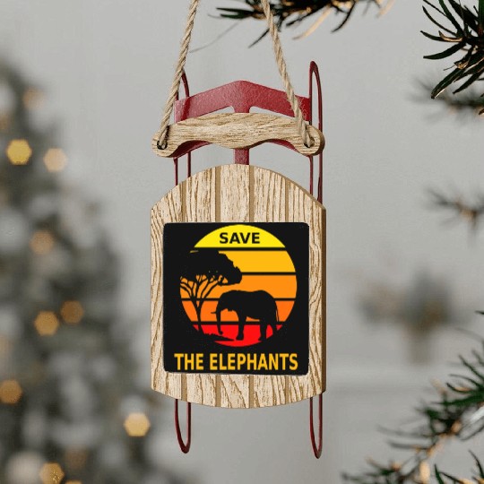Retro Vintage Save the Elephants Sled Ornaments