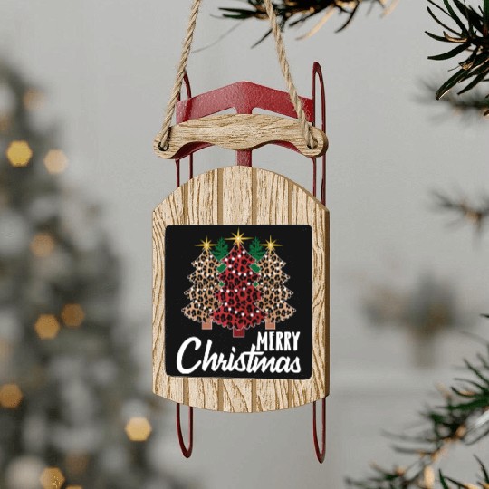 Cute Merry Christmas Leopard Print Tree Christmas Sled Ornaments