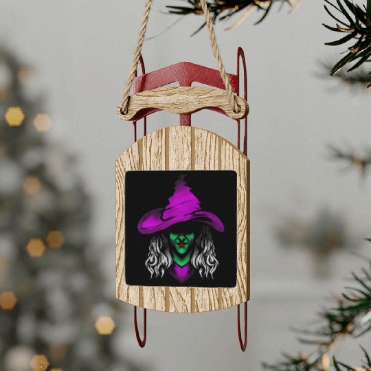 Evil Witch With Green Skin And Purple Hat For Sled Ornaments