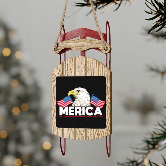 Merica Bald Eagle US Flag Independence Sled Ornaments