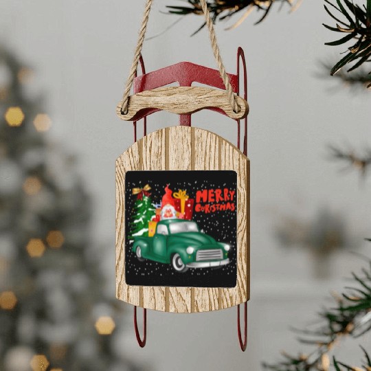 Merry Christmas Tree Green Truck Gnome Snowflakes Sled Ornaments