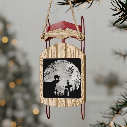 Halloween Black Cat Werewolf Full Moon Bats trick Sled Ornaments