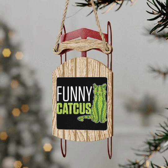 Funny Catcus Cat Mom Gift Sled Ornaments