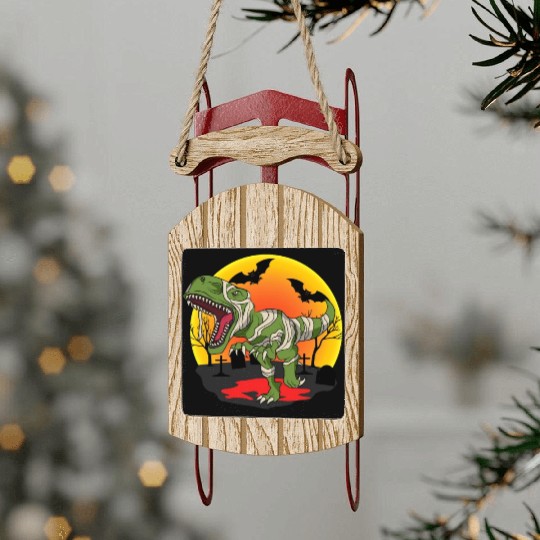 Mummy T-Rex Dinosaur Trick Or Treat Halloween Sled Ornaments