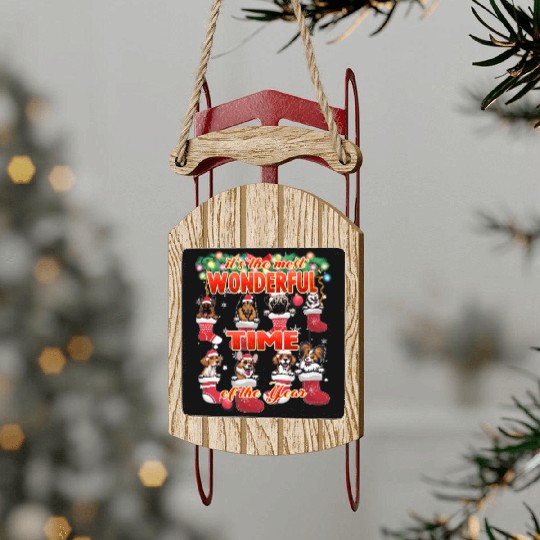 Wonderful Dogs Christmas Celebration Family Sled Ornaments
