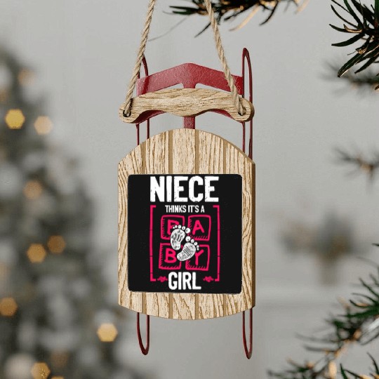 Niece Thinks It's a Girl Gender Reveal Funny Baby Sled Ornaments