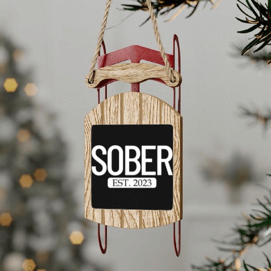 Sober Est. 2023 Staying Sober No Alcohol Addiction Sled Ornaments
