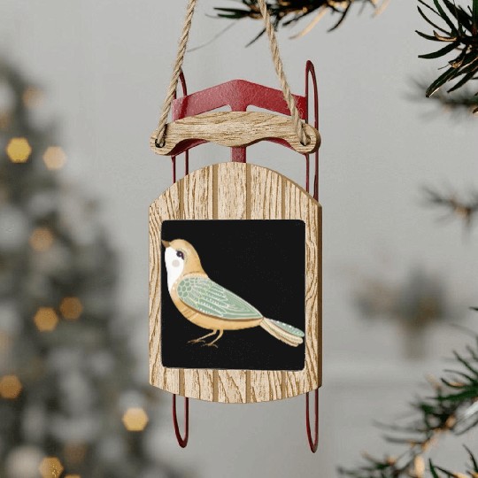 Folk art little fancy bird Sled Ornaments