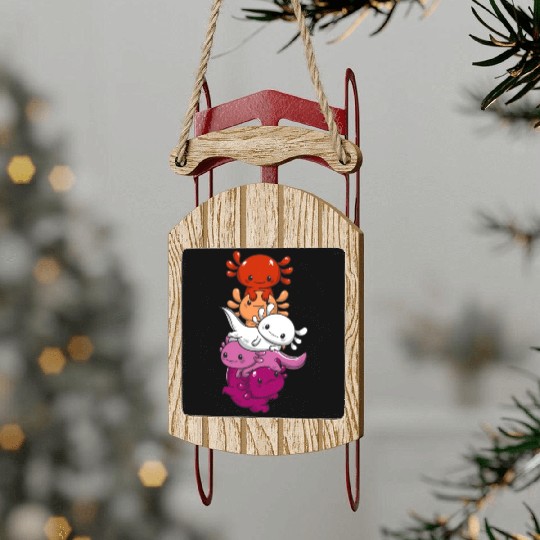 Subtle Lesbian Pride Flag Kawaii Axolotl LGBTQ Sled Ornaments