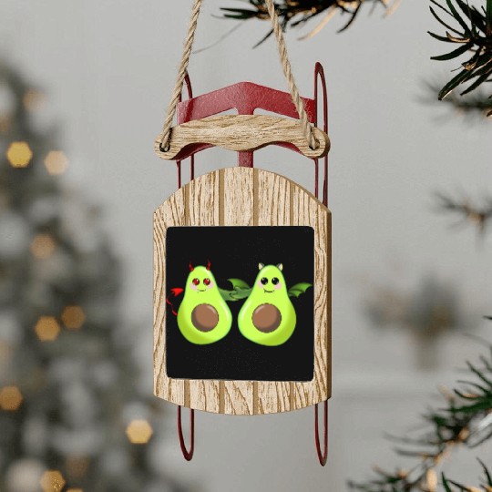 Devil and bat avocado friends Sled Ornaments