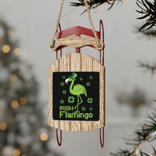 Irish Flamingo Lover Funny St Patricks Day Sled Ornaments