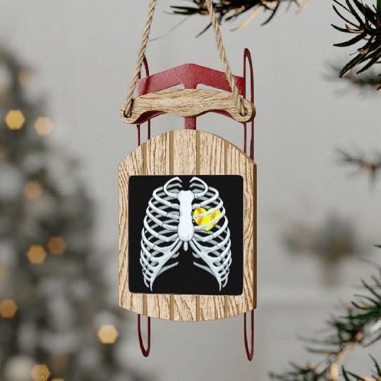 Funny Softbal Heart Skeleton Rib Cage Halloween Sled Ornaments