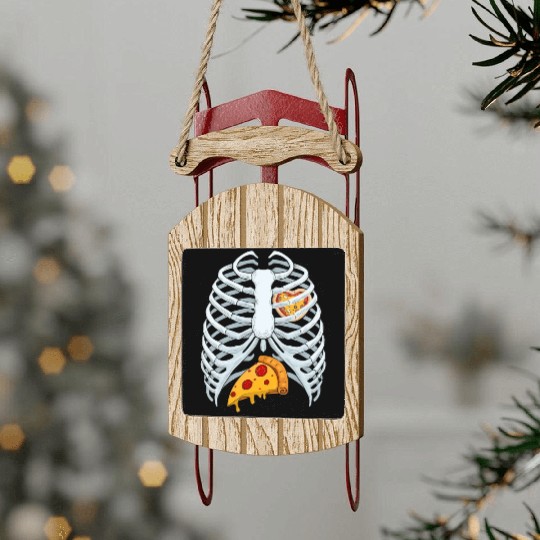 Funny PIzza Skeleton Rib Cage Halloween Costume Sled Ornaments