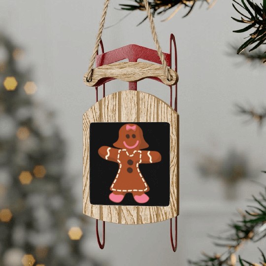 Cute Funny Unique Christmas Gingerbread Girl Sled Ornaments