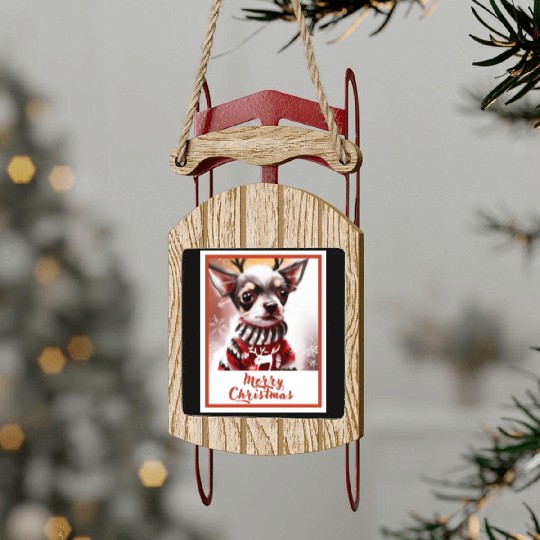 Dog (Chihuahua) in a Christmas sweater with reinde Sled Ornaments