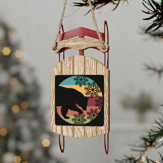 Retro Christmas Bear and Snowflakes for Bear lover Sled Ornaments