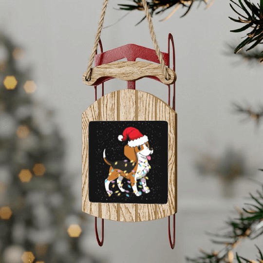 Christmas Lights Beagle Dog Lover Funny Xmas Gift Sled Ornaments