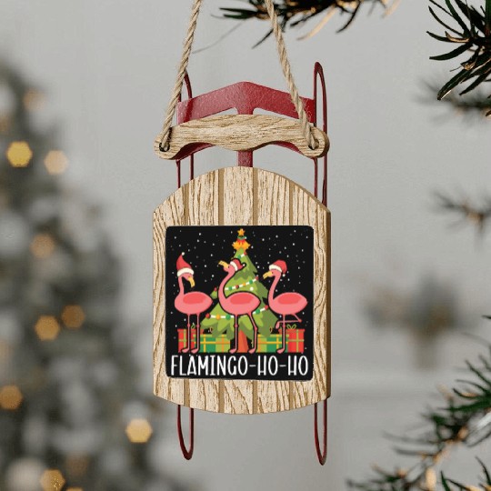 Pink Flamingo Lover Bird Merry Xmas Christmas Day Sled Ornaments