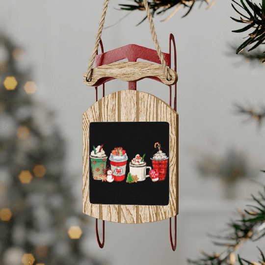 Merry Christmas Coffee Snowman Latte Peppermint Sled Ornaments