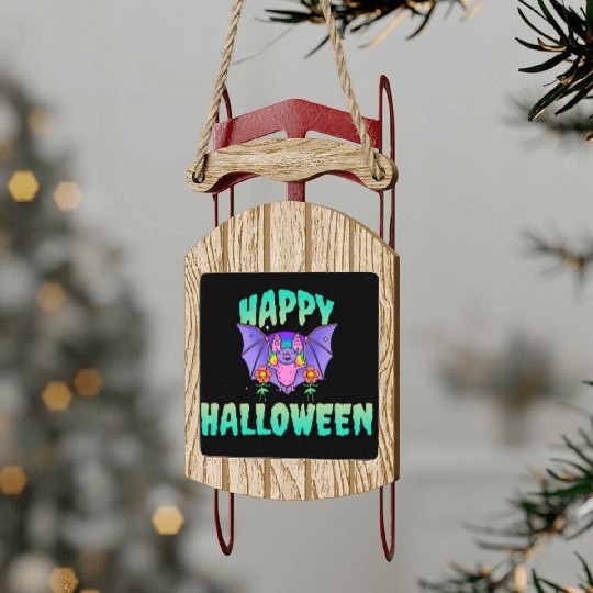 Happy Halloween bat flowers colorful children gift Sled Ornaments