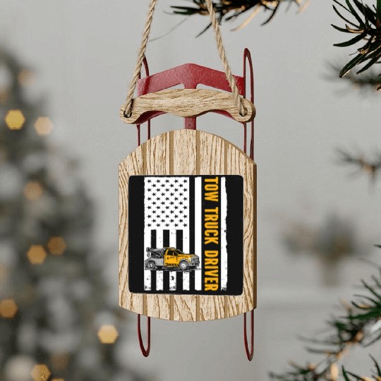 US Flag Tow Truck Driver Sled Ornaments
