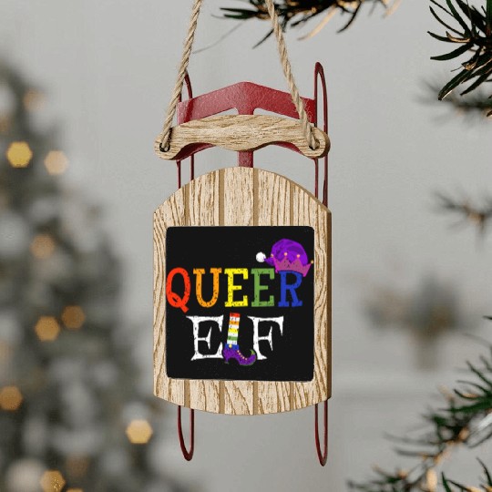 Queer Christmas Elf Gay Pride Sled Ornaments