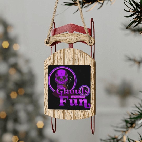 Ghouls Just Wanna Have Fun Purple Halloween Sled Ornaments