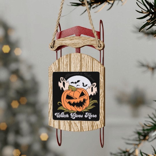 Beware a Wicked Witch Lives Here Sled Ornaments