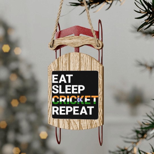 Eat Sleep Cricket Repeat IND Flag Sports Gift Sled Ornaments