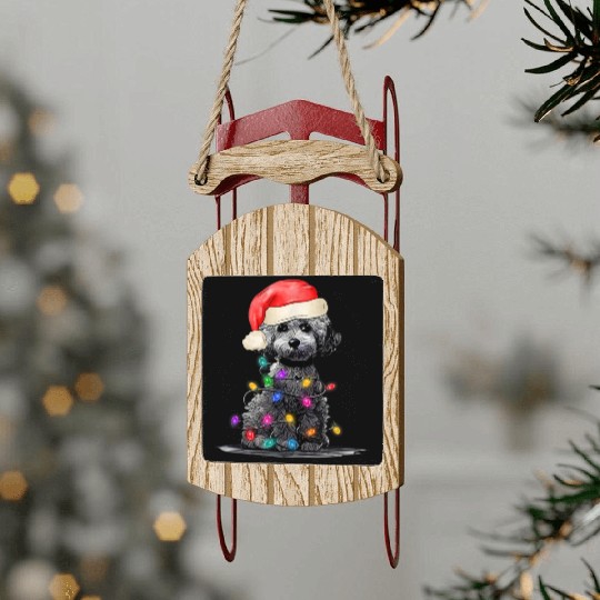 Poodle Dog Santa Hat Merry Christmas Tree Lights Sled Ornaments