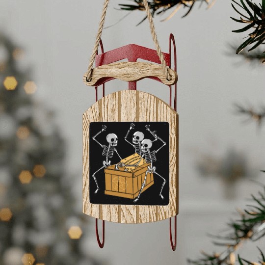 Retro Halloween Skeleton Playing Ouija Horror Sled Ornaments